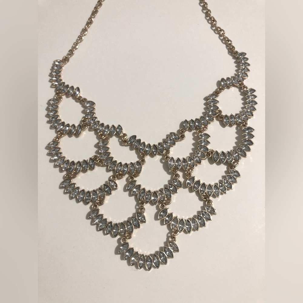 New York & Company Glittering Marquise Bib Necklace Rhinestone - gold